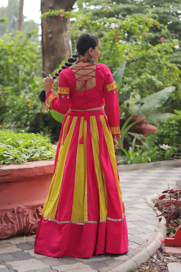 Roman-inspired__Lehenga_featuring_an_attractive_combination_of_mirror_lace_embellished_work,_paired_with_fully_stitched_lehenga_&_blouse_�_a_vibrant_and_eye-catching_choice_for_festive_and_Navratri_looks.
