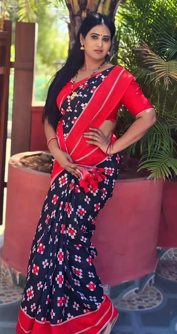 Black_Colour_Linen_Saree_(With_Unstitched_Blouse_Piece)_(For_Women)