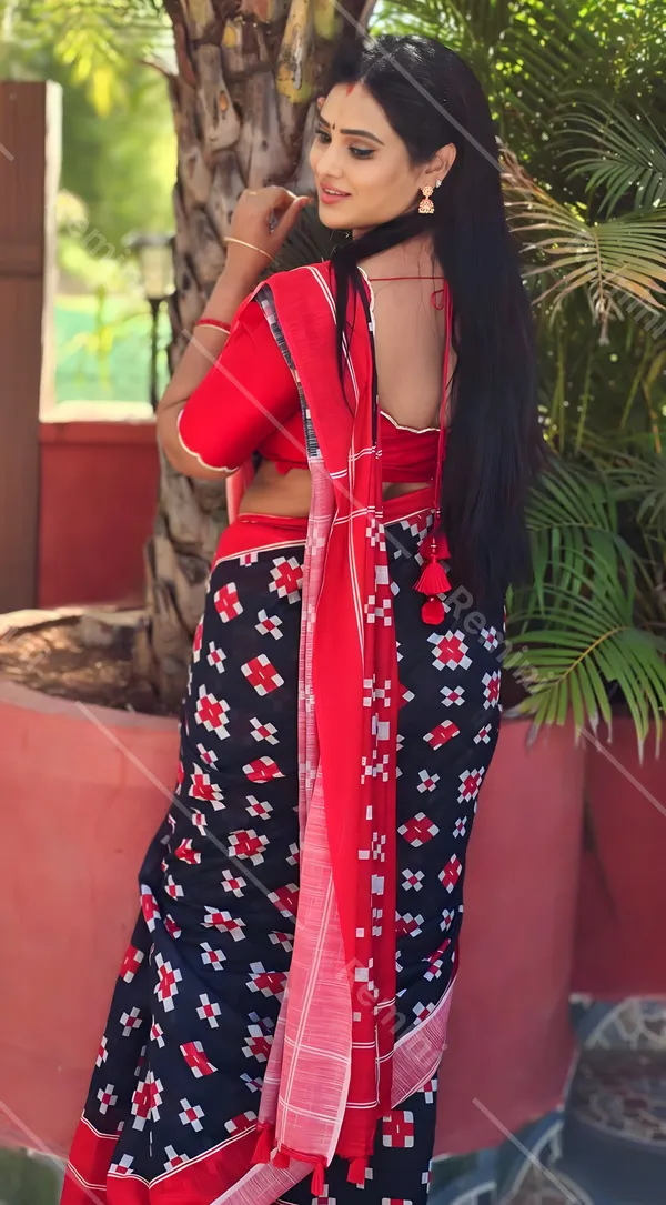 Black_Colour_Linen_Saree_(With_Unstitched_Blouse_Piece)_(For_Women)