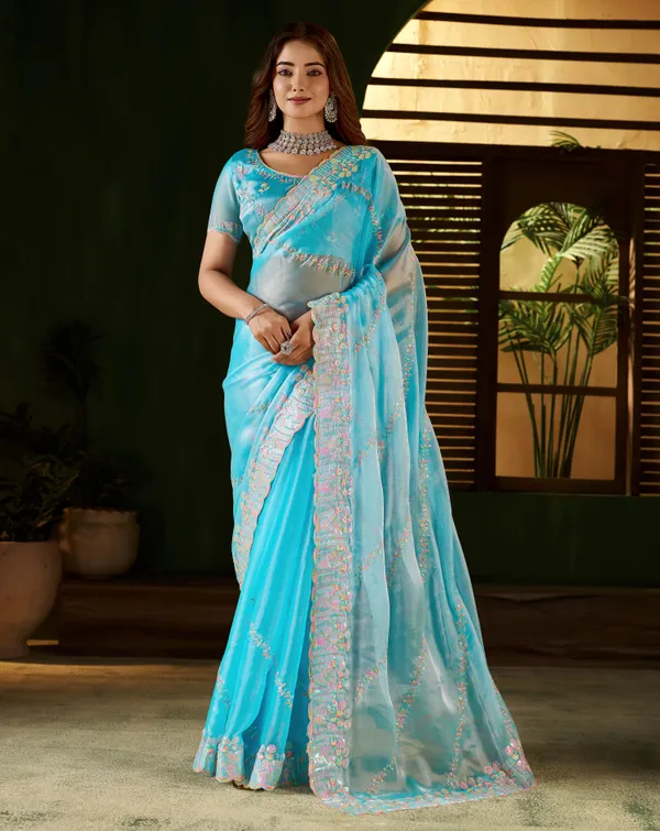 Skyblue_Jimmy_Choo_Fabric_Saree_with_Multi_Thread_Embroidered_Work_for_Women