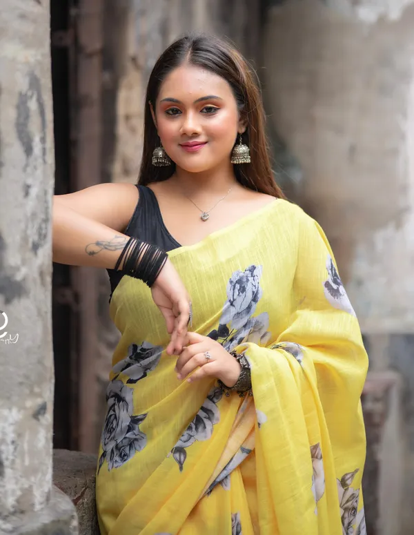 Yellow_Colour_Linen_Saree_(With_Unstitched_Blouse_Piece)_(For_Women)