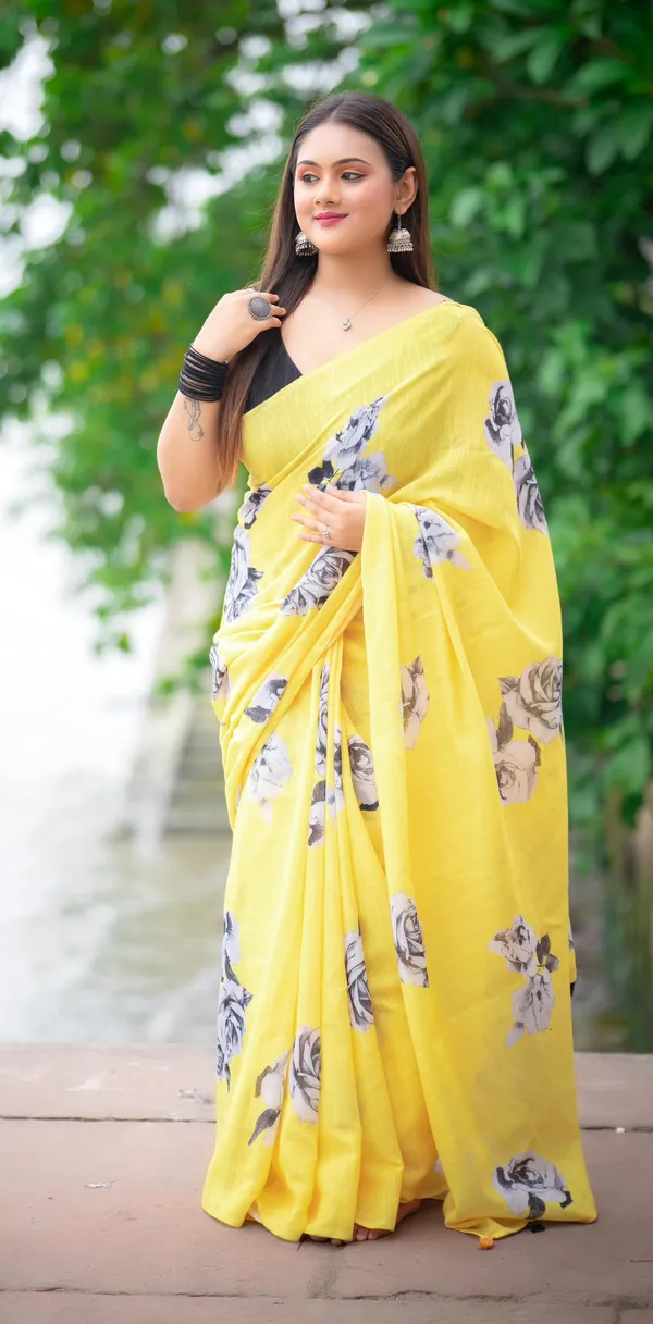 Yellow_Colour_Linen_Saree_(With_Unstitched_Blouse_Piece)_(For_Women)