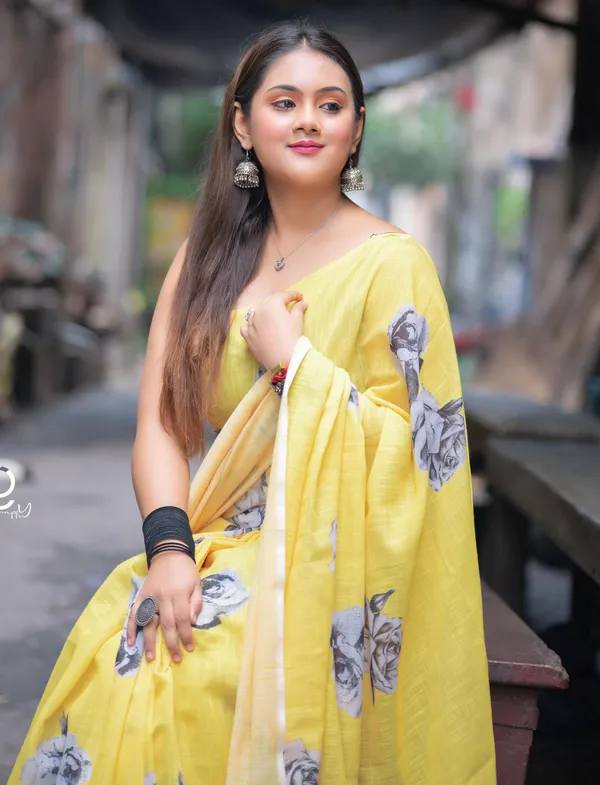 Yellow_Colour_Linen_Saree_(With_Unstitched_Blouse_Piece)_(For_Women)