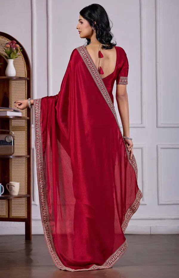 Designer_Maroon_Border_Saree_with_Blouse_for_Women