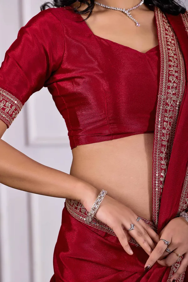 Designer_Maroon_Border_Saree_with_Blouse_for_Women