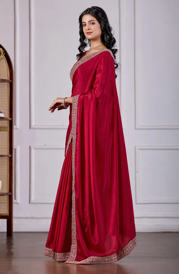 Designer_Maroon_Border_Saree_with_Blouse_for_Women