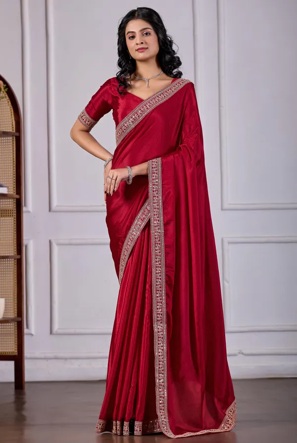 Designer_Maroon_Border_Saree_with_Blouse_for_Women