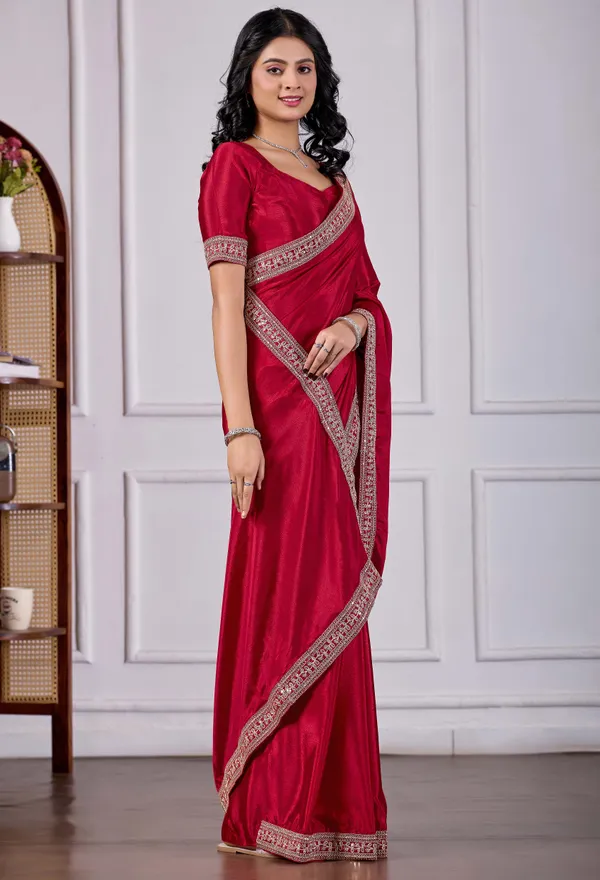 Designer_Maroon_Border_Saree_with_Blouse_for_Women