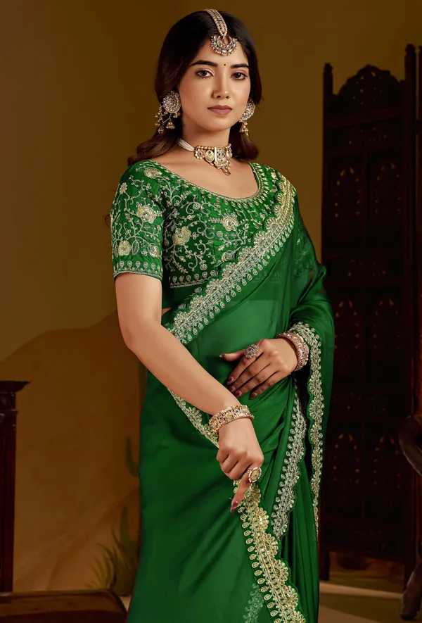 Green_Rangoli_Silk_Saree_with_Heavy_Embroidery_Work_and_heavy_work_Blouse_for_Wedding_&_Party_Wear