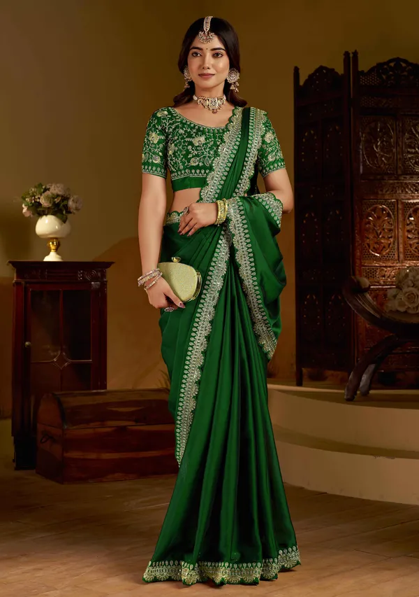 Green_Rangoli_Silk_Saree_with_Heavy_Embroidery_Work_and_heavy_work_Blouse_for_Wedding_&_Party_Wear