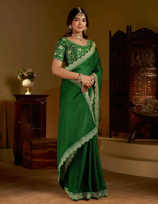 Green_Rangoli_Silk_Saree_with_Heavy_Embroidery_Work_and_heavy_work_Blouse_for_Wedding_&_Party_Wear