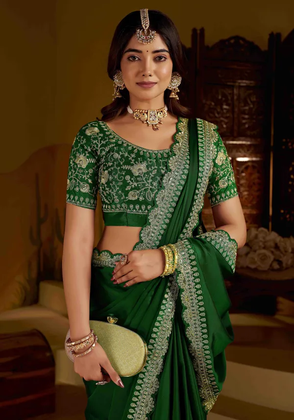 Green_Rangoli_Silk_Saree_with_Heavy_Embroidery_Work_and_heavy_work_Blouse_for_Wedding_&_Party_Wear