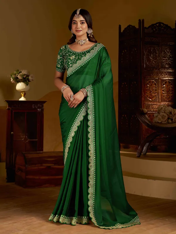 Green_Rangoli_Silk_Saree_with_Heavy_Embroidery_Work_and_heavy_work_Blouse_for_Wedding_&_Party_Wear