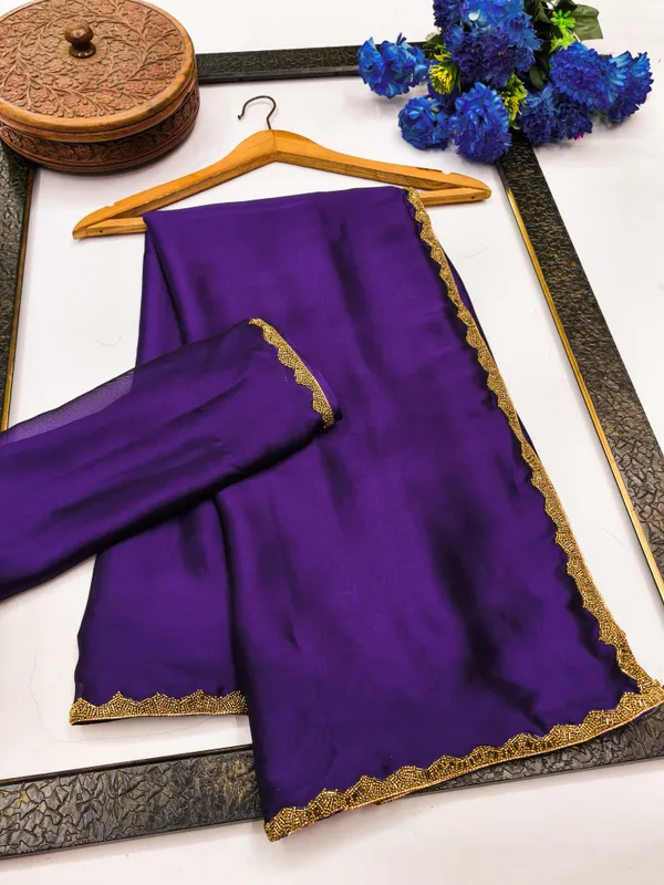 New_Party_Wear_Rangoli_Silk_Violet_color_saree_with_Blouse_and_stone_lace_Border