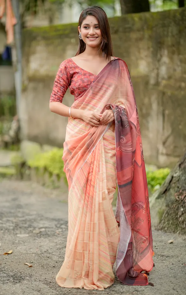 Pastel_Peach_&_Maroon_Ombre_Linen_Saree_(With_Unstitched_Blouse_Piece)
