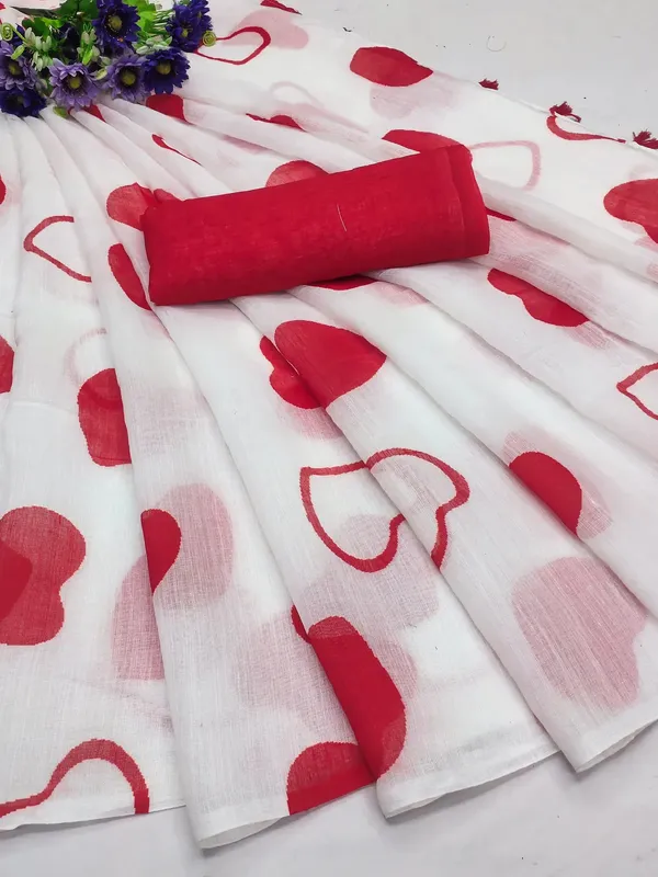 Lovely_White_Color_Heart_Printed_Valentine_Special_Cotton_Linen_Saree_With_Delightful_Blouse_Piece