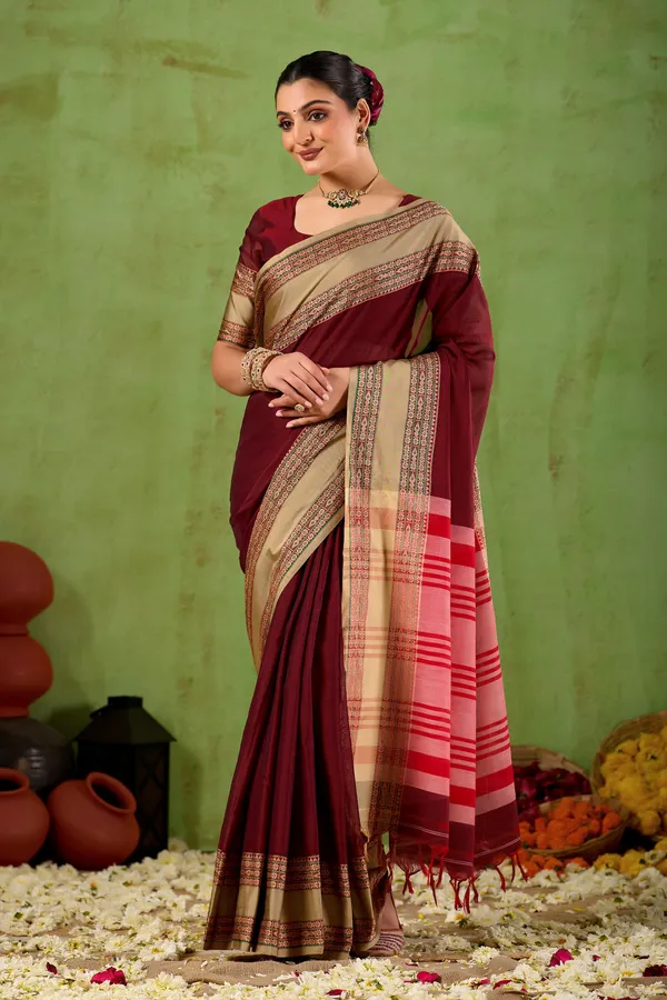 Maroon_Narayanpet_Mercerized_Cotton_Saree