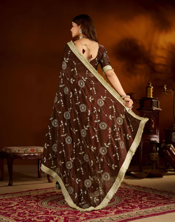 Choclate_Color_Satin_Silk_Saree_with_Heavy_Embroidered_Work