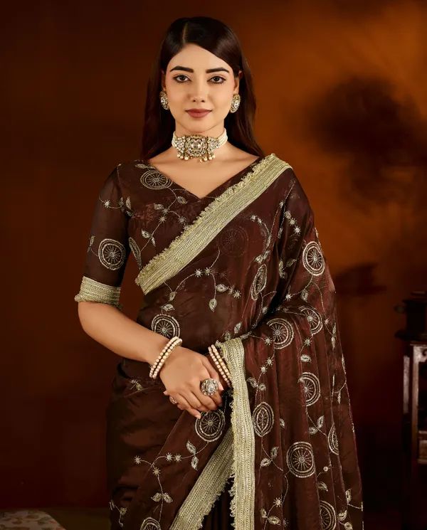 Choclate_Color_Satin_Silk_Saree_with_Heavy_Embroidered_Work