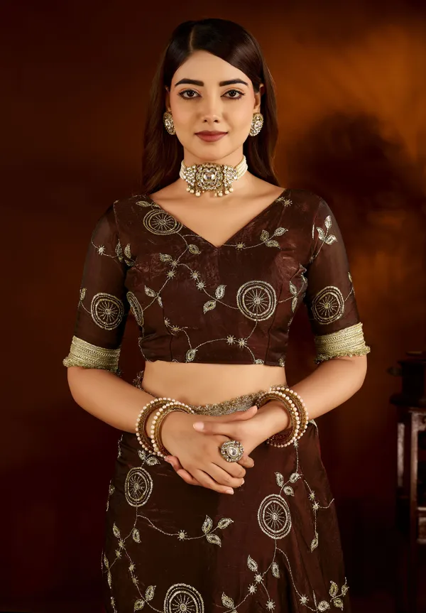 Choclate_Color_Satin_Silk_Saree_with_Heavy_Embroidered_Work
