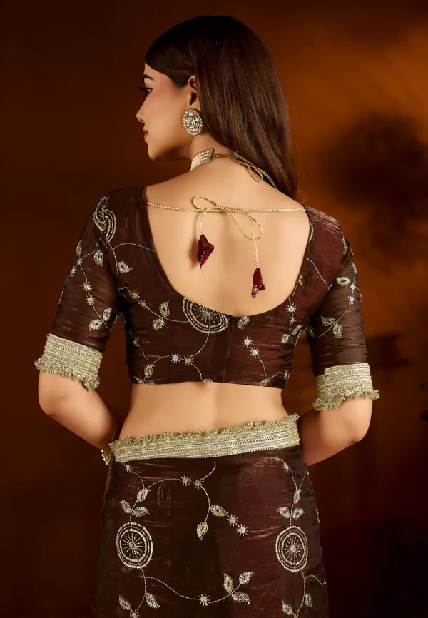 Choclate_Color_Satin_Silk_Saree_with_Heavy_Embroidered_Work