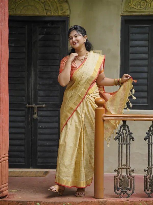 Beige_Colour_Linen_Saree_(With_Unstitched_Blouse_Piece)_(For_Women)
