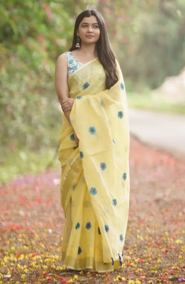 Yellow_Colour_Linen_Saree_(With_Unstitched_Blouse_Piece)_(For_Women)