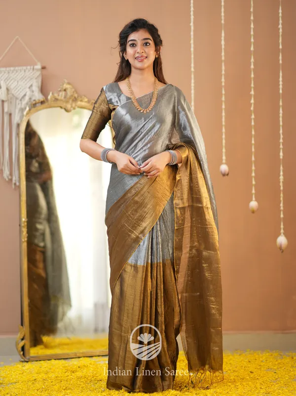Gold_&_Silver_Handloom_Tissue_Saree_With_Designer_Blouse