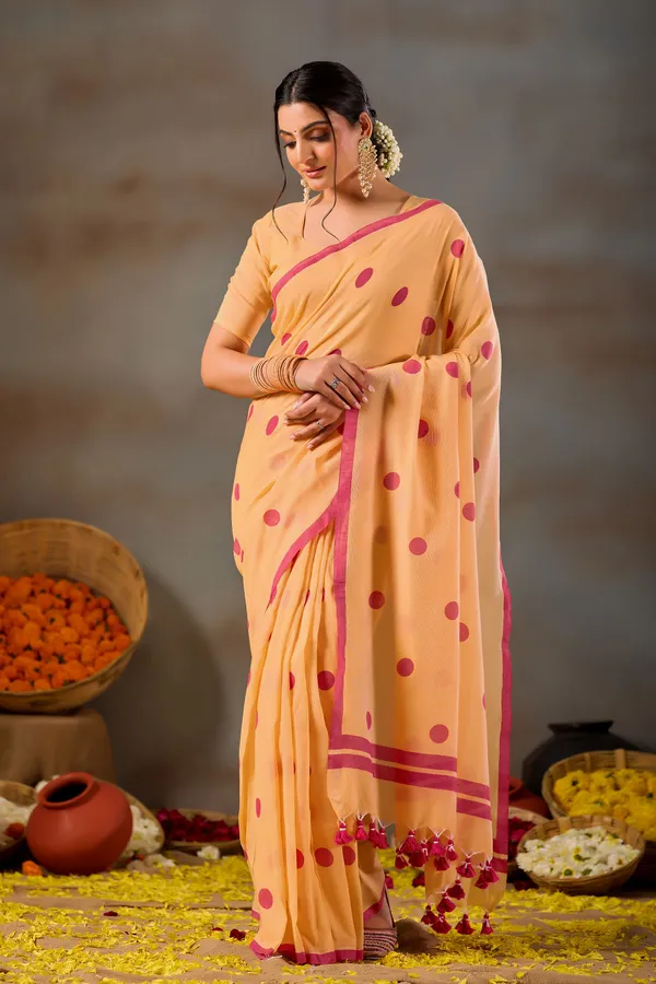 Yellow_Handloom_Print_Cotton_Saree