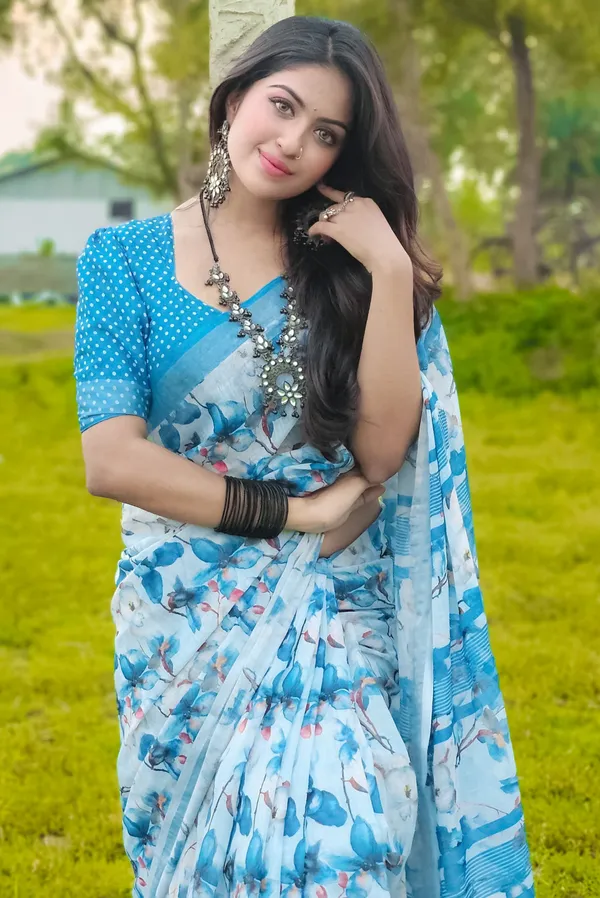 Sky_Blue_Colour_Linen_Saree_(With_Unstitched_Blouse_Piece)_(For_Women)