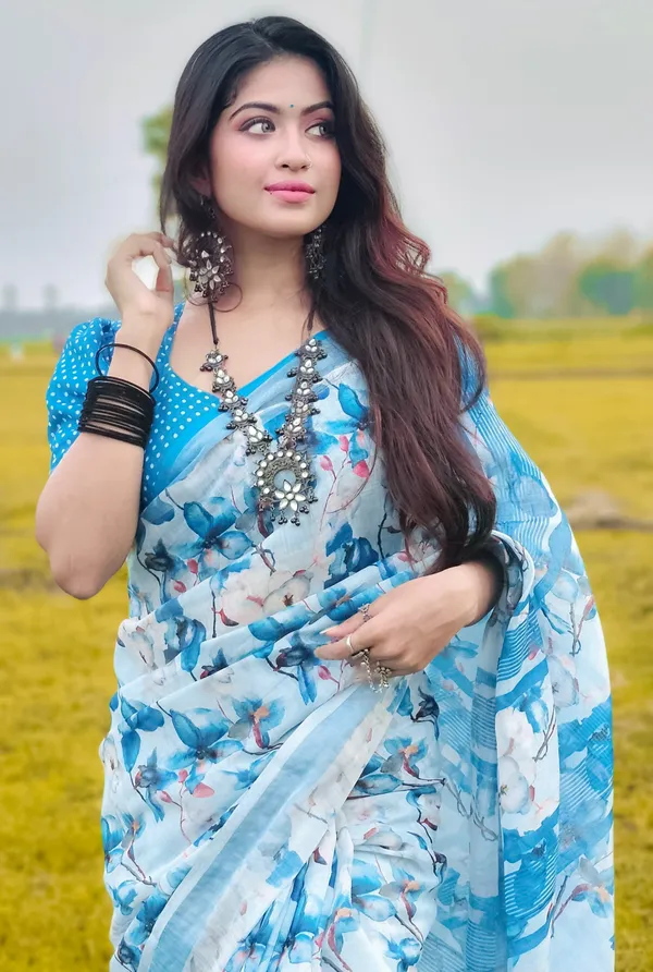 Sky_Blue_Colour_Linen_Saree_(With_Unstitched_Blouse_Piece)_(For_Women)