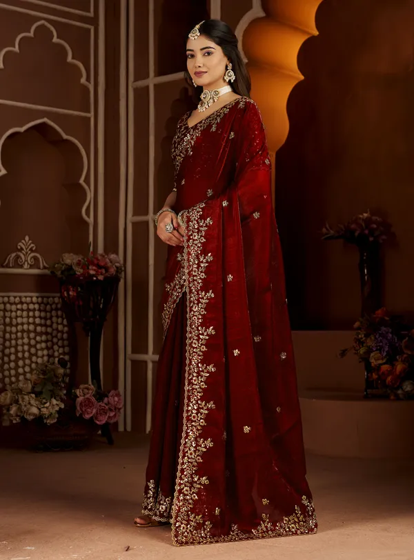 Maroon_Colour_Satin_Silk_Saree_with_Heavy_Embroidery_Work_Blouse_Designer_Wedding_&_Party_Wear_Ethnic_Saree_for_Women