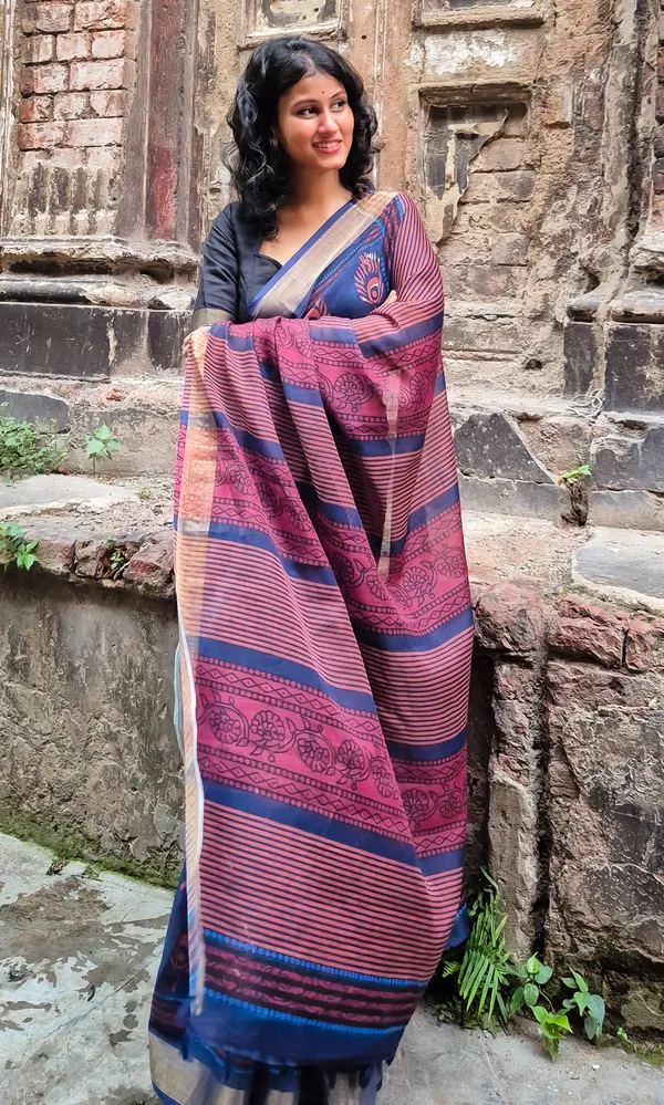 Blue_Colour_Linen_Saree_(With_Unstitched_Blouse_Piece)_(For_Women)