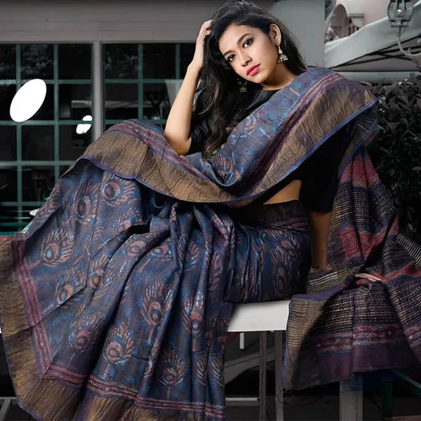 Blue_Colour_Linen_Saree_(With_Unstitched_Blouse_Piece)_(For_Women)