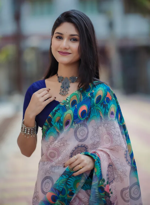 White_Colour_Linen_Saree_(With_Unstitched_Blouse_Piece)_(For_Women)