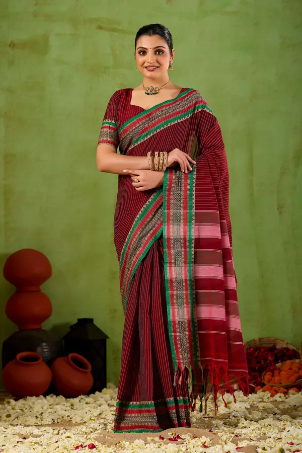 Maroon_Narayanpet_Mercerized_Cotton_Saree