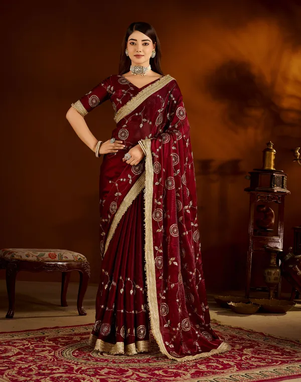 Maroon_Satin_Silk_Saree_with_Heavy_Embroidered_Work