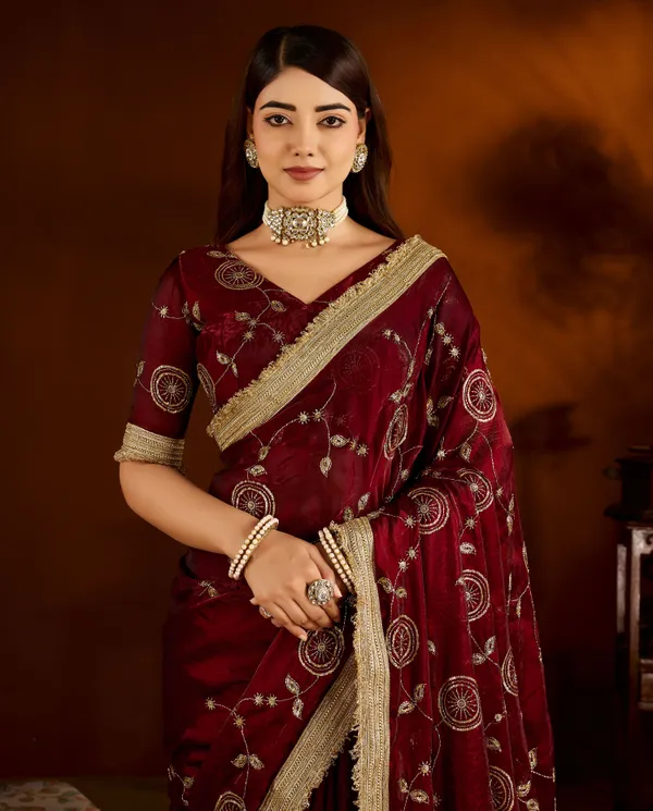 Maroon_Satin_Silk_Saree_with_Heavy_Embroidered_Work