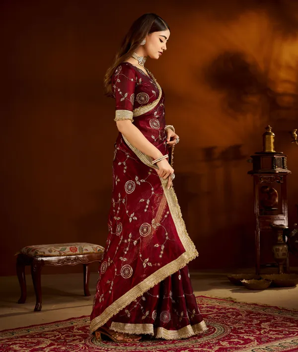 Maroon_Satin_Silk_Saree_with_Heavy_Embroidered_Work