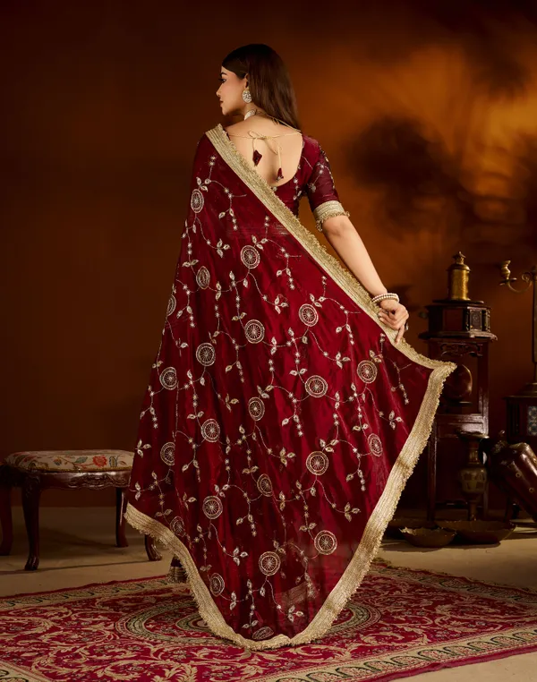Maroon_Satin_Silk_Saree_with_Heavy_Embroidered_Work