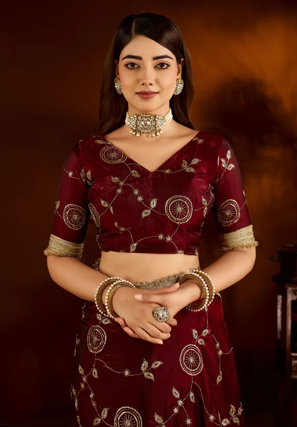Maroon_Satin_Silk_Saree_with_Heavy_Embroidered_Work