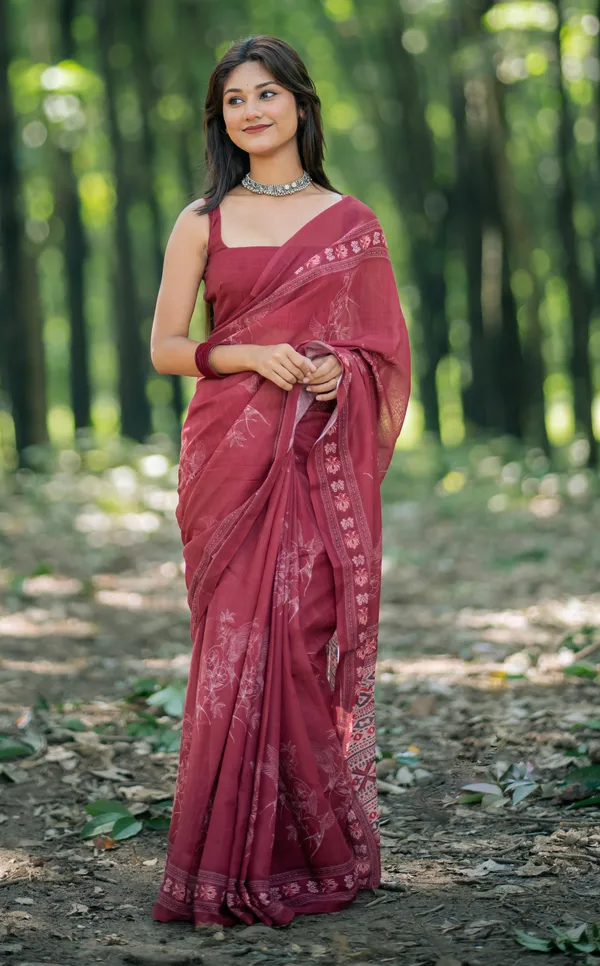Reddish_Pink_colour_Linen_Saree_(With_Unstitched_Blouse_Piece)_(For_Women)