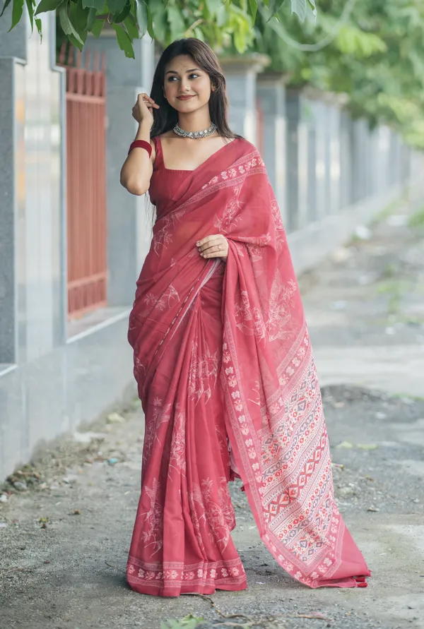 Reddish_Pink_colour_Linen_Saree_(With_Unstitched_Blouse_Piece)_(For_Women)