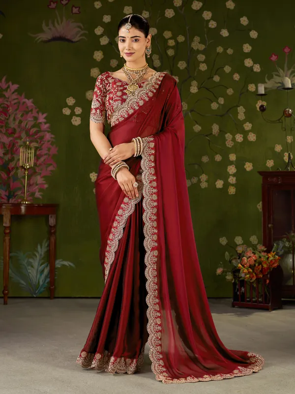 Red_Rangoli_Silk_Saree_with_Embroidered_Designer_Blouse_Piece