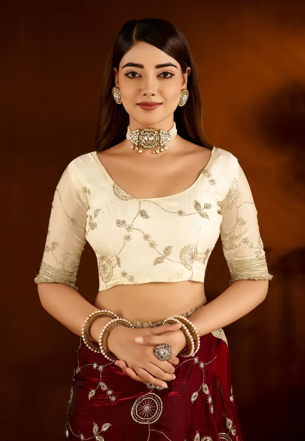 Maroon_Color_Satin_Silk_Saree_with_Beige_Blouse_Heavy_Embroidered_Work