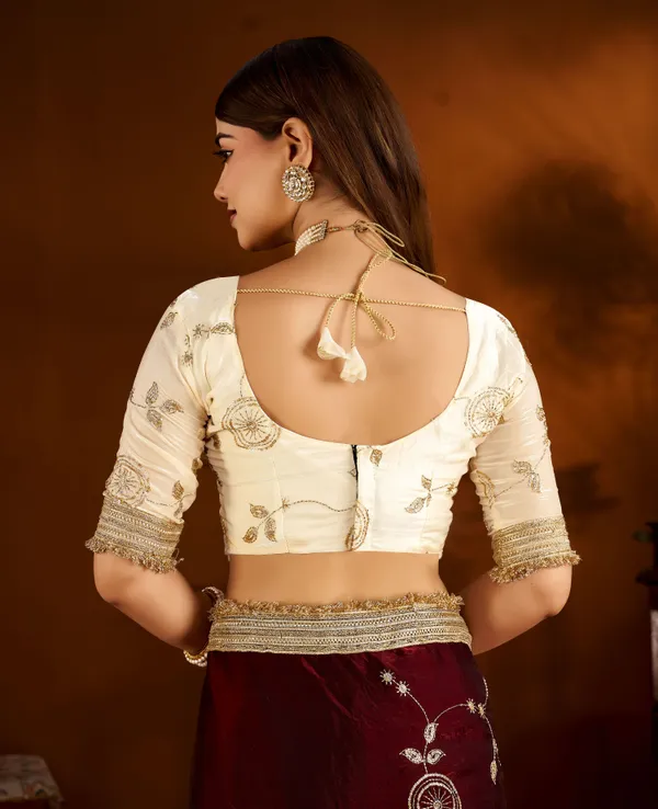Maroon_Color_Satin_Silk_Saree_with_Beige_Blouse_Heavy_Embroidered_Work