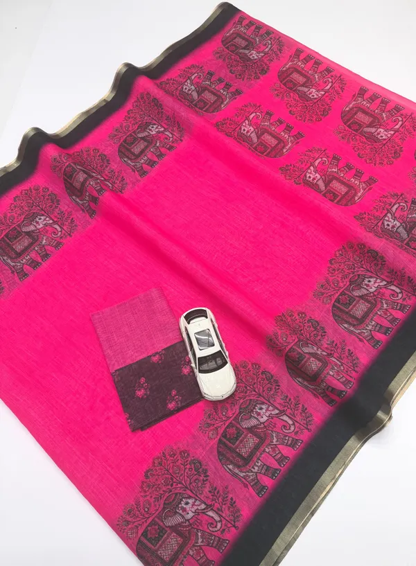 Latest_Lilen_Cotton_Gold_Jari_Border_Saree