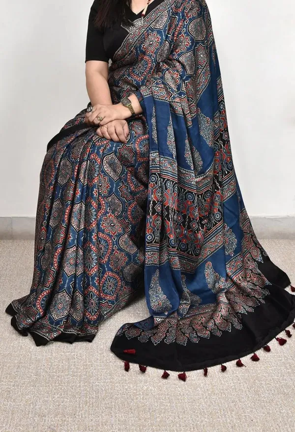 Blue_Ajrakh_Modal_Silk_Saree