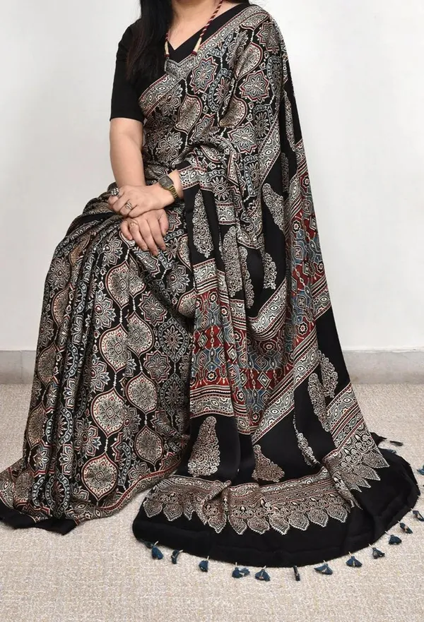 Black_Ajrakh_Modal_Silk_Saree