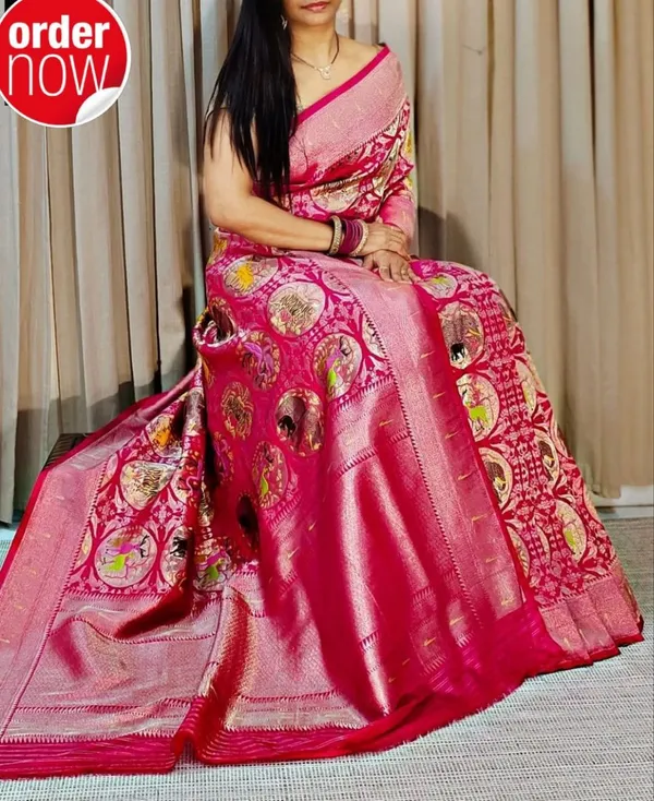 Pochampalli_Designer_Printed_And_Dolla_Silk_Fabric_Sarees